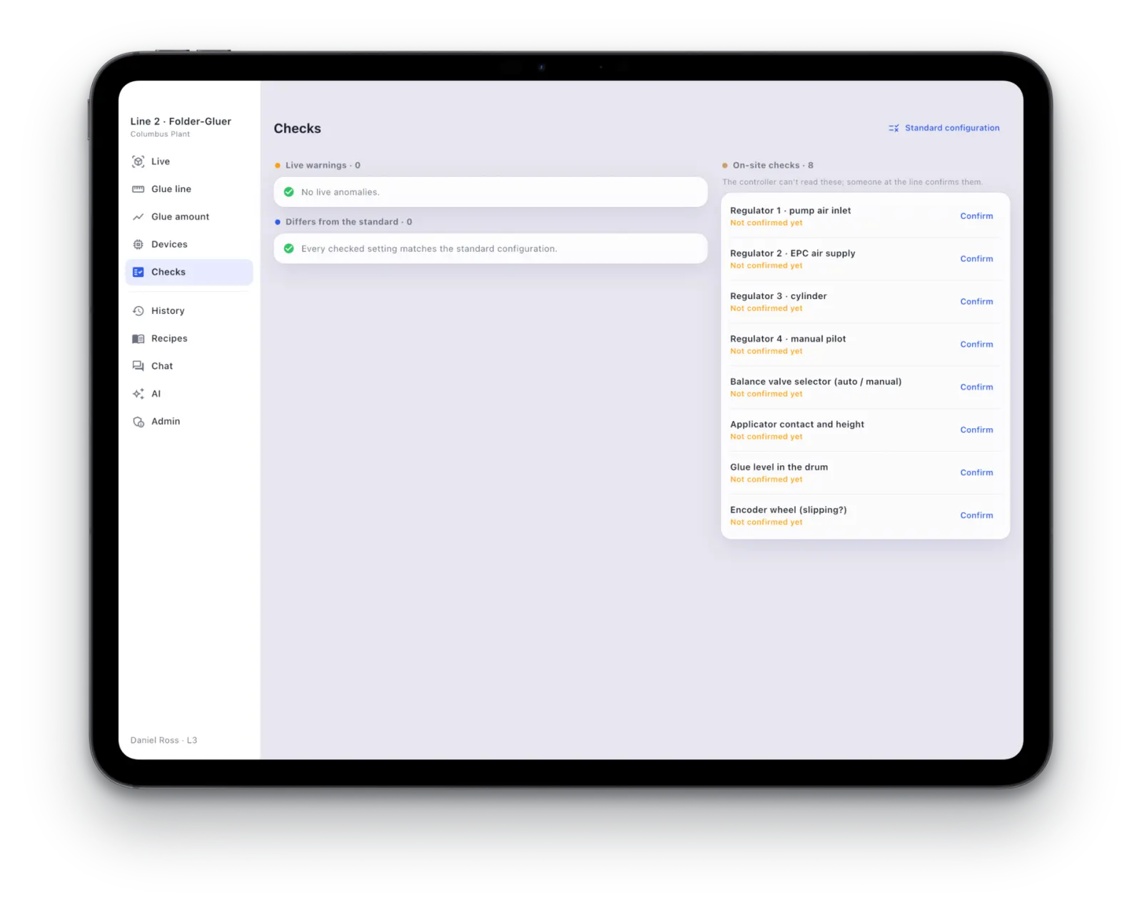 Routine checks in the Spatial Horizon app