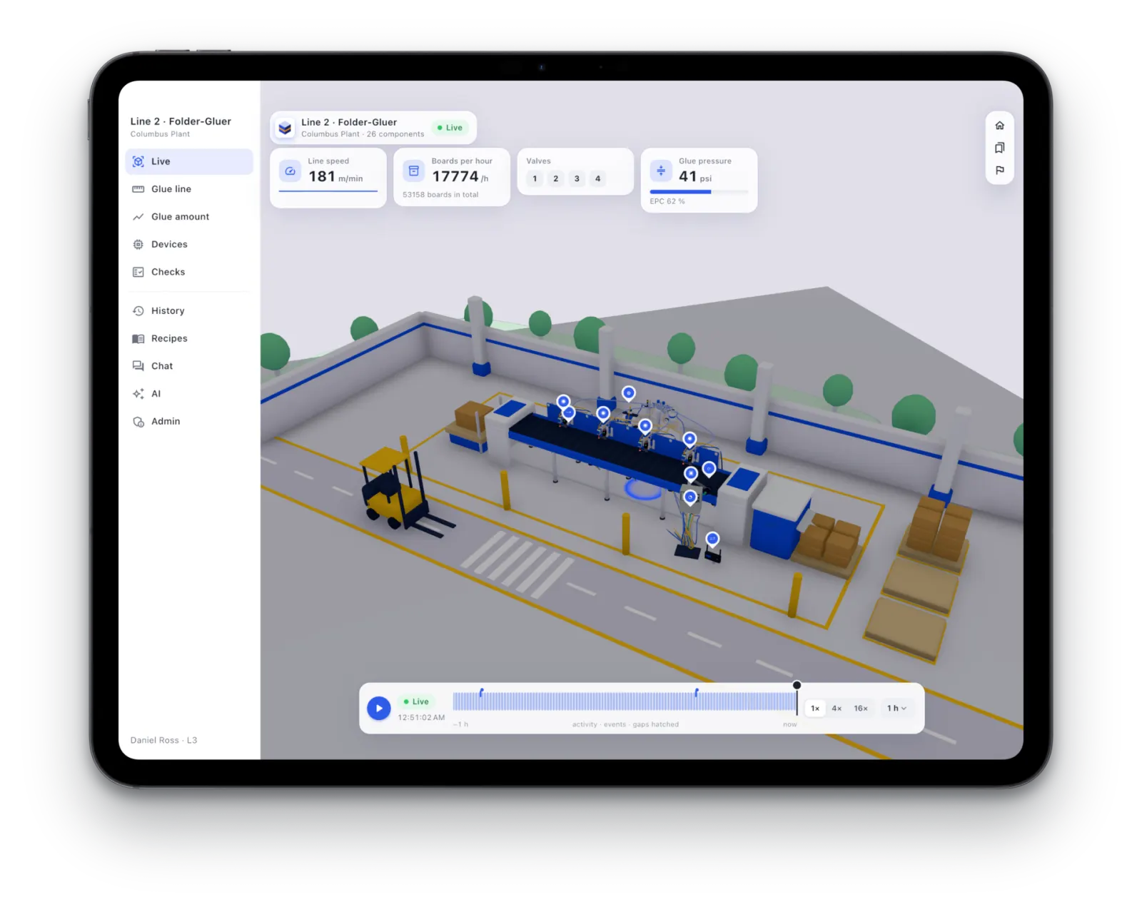 The 3D view of a line in the Spatial Horizon app